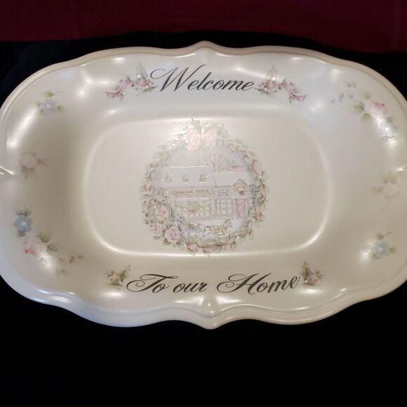 Lovely Vintage Pfaltzgraff Pearlesque Serving Tray "Welcome To Our Home" - Picture 2 of 10